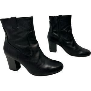 Clarks Stroll Vine Stacked Heel Ankle Boot Women 8.5 Black Leather Comfort Shoe